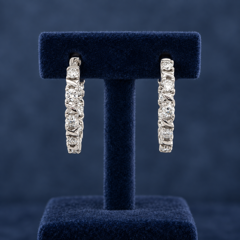 925 Sterling Silver 0.84 CTW Lab-Grown Diamond Hoop Earrings