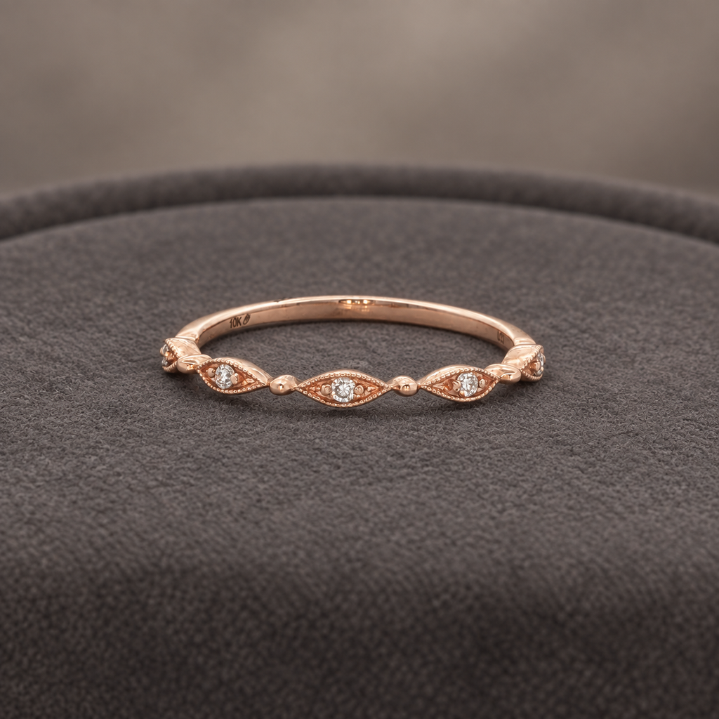 10K Rose Gold 0.05 CTW Lab-Grown Diamond Milgrain Band
