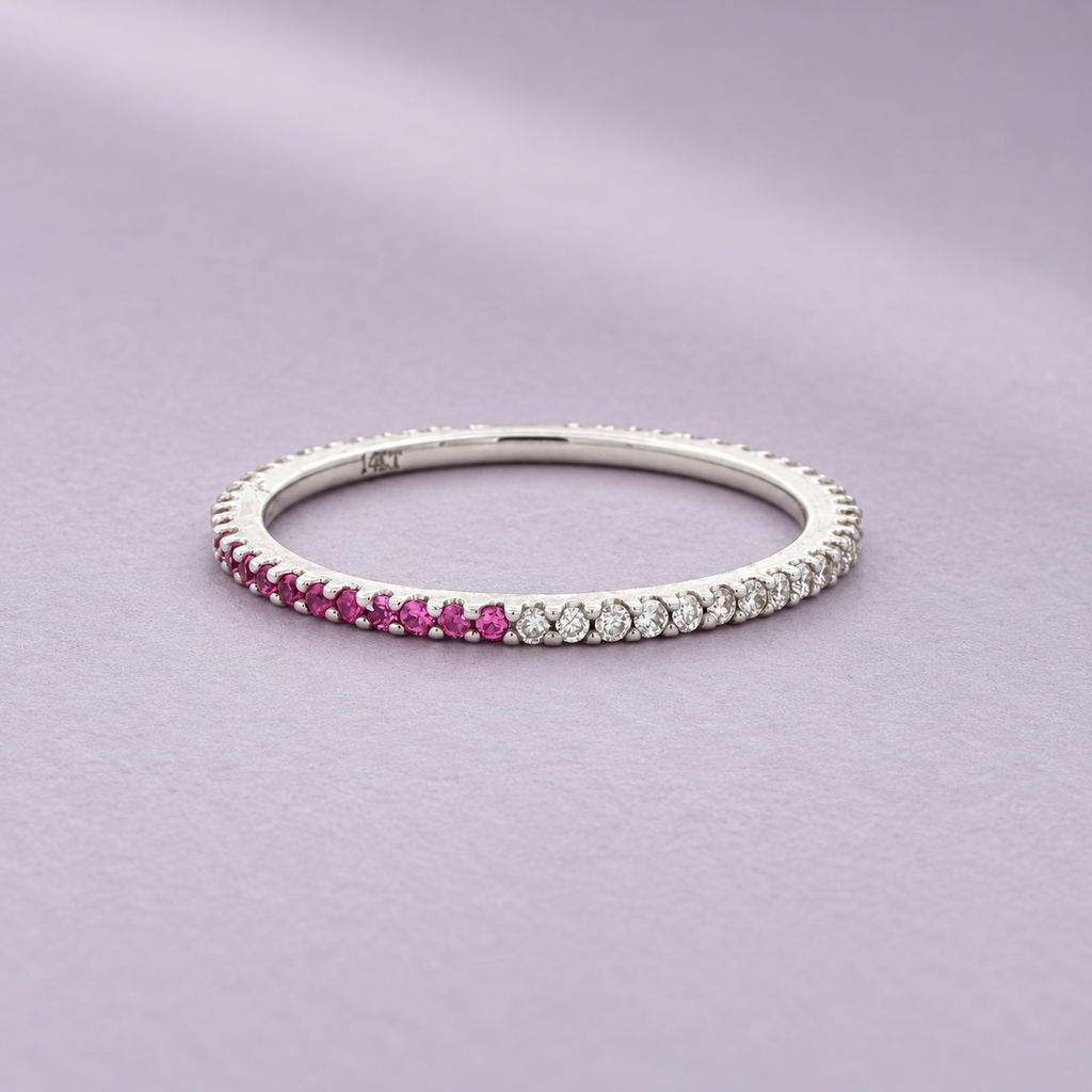 14K White Gold Pink Sapphire & Natural Diamond Band – 0.30 CTW