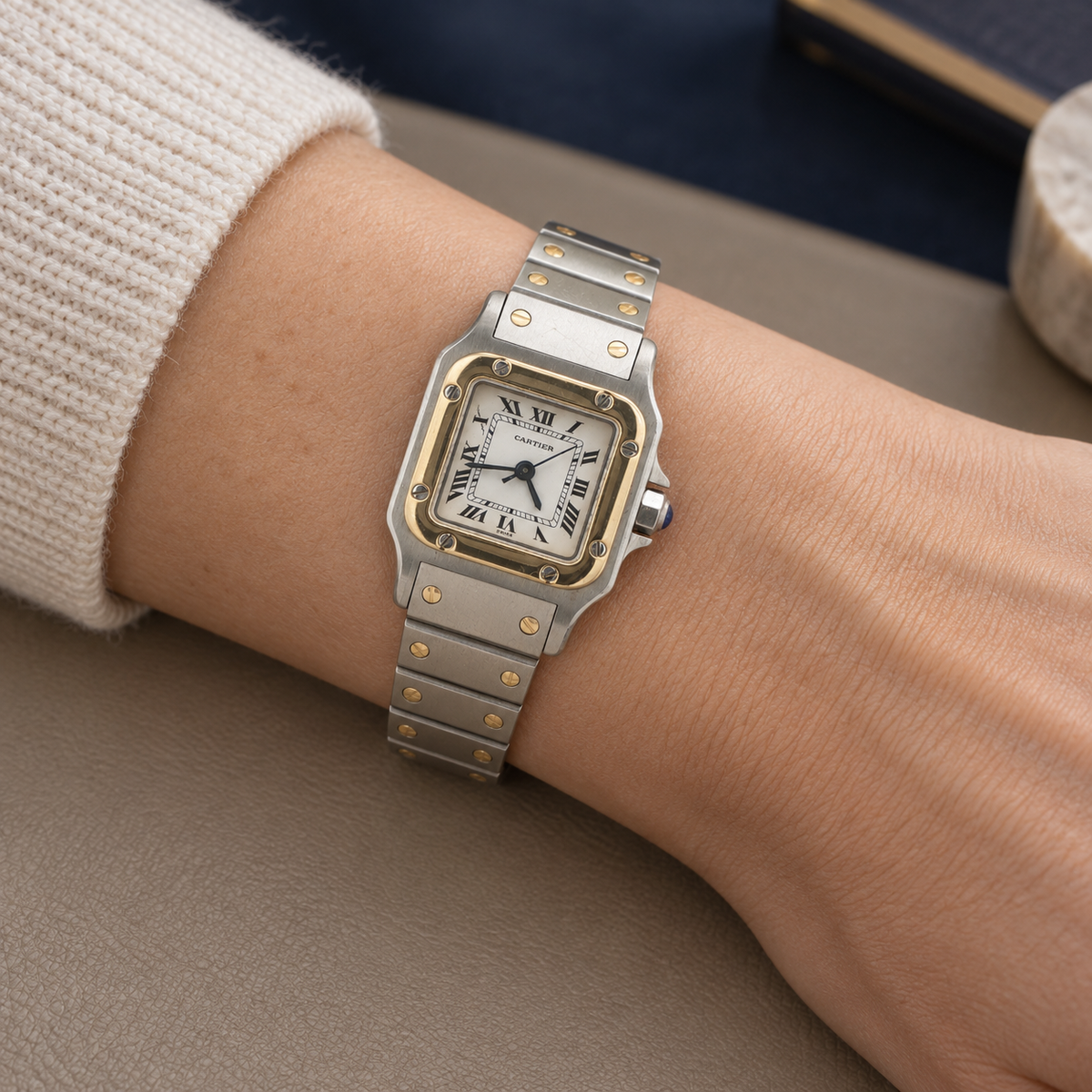 1980s Estate Cartier Santos Carrée Ladies’ Steel & 18K Yellow Gold Automatic Watch