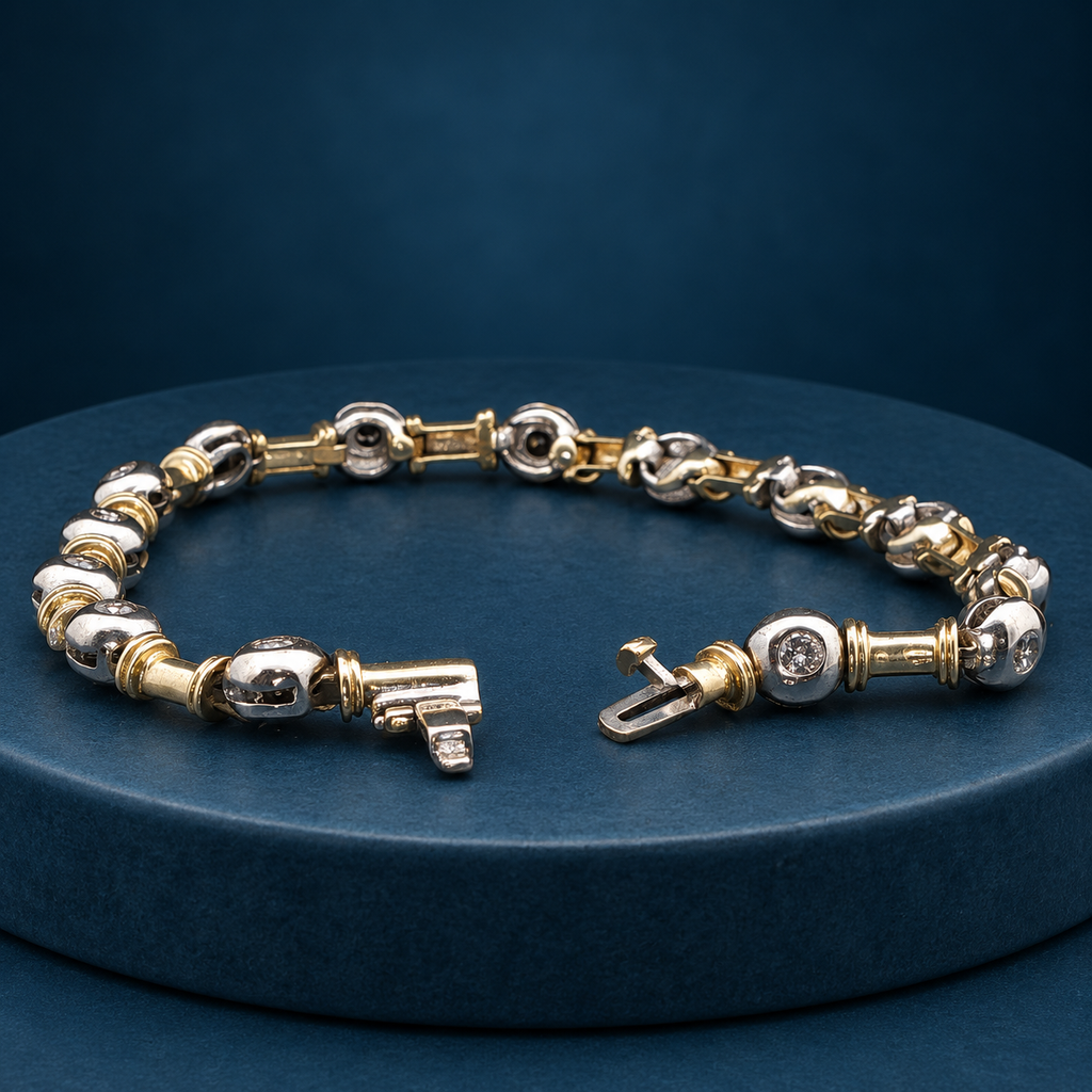 1990s Style 14K Two-Tone Gold Natural Diamond Bracelet – 1.00 CTW
