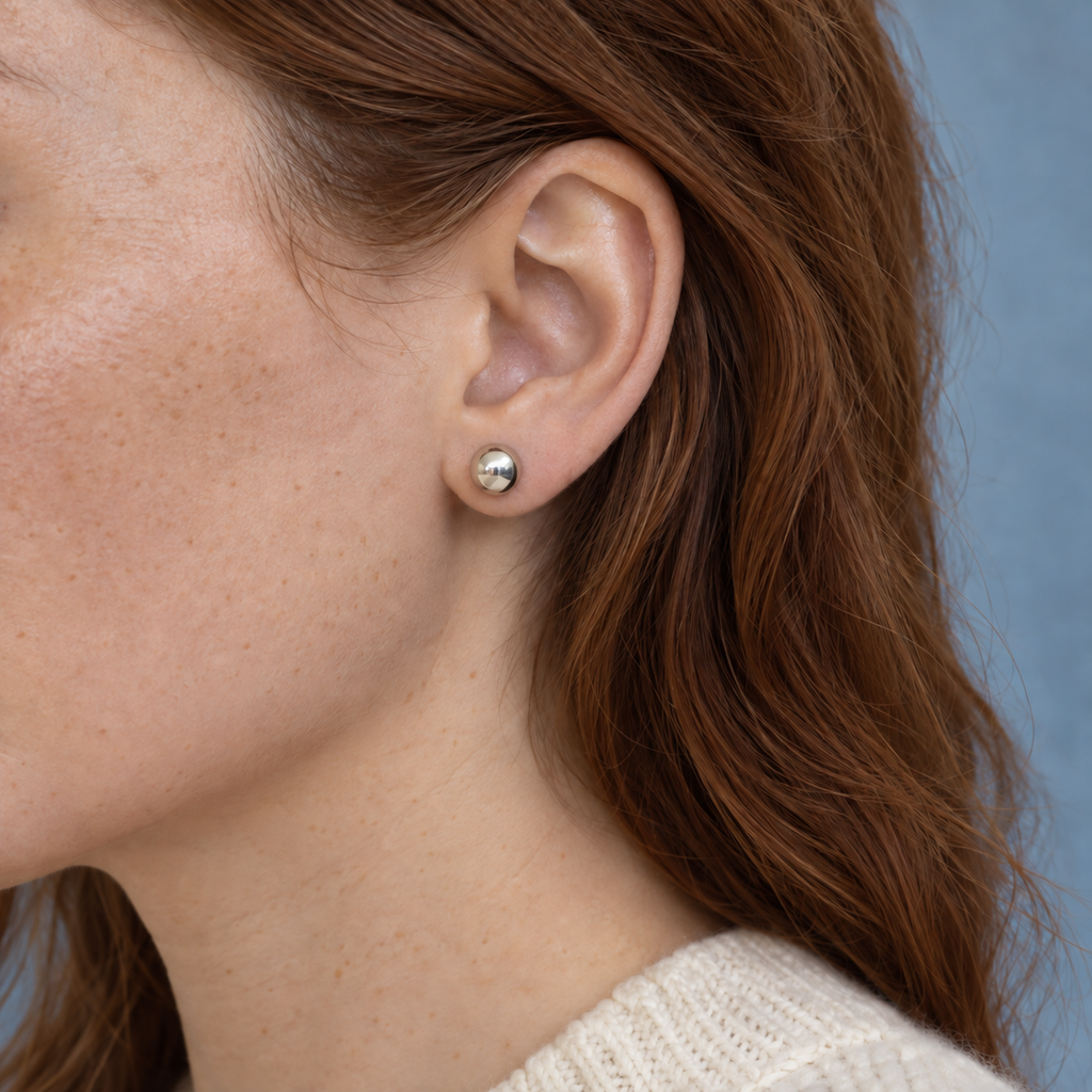 Silver Ball Stud Earrings – 6.8mm with Pushbacks