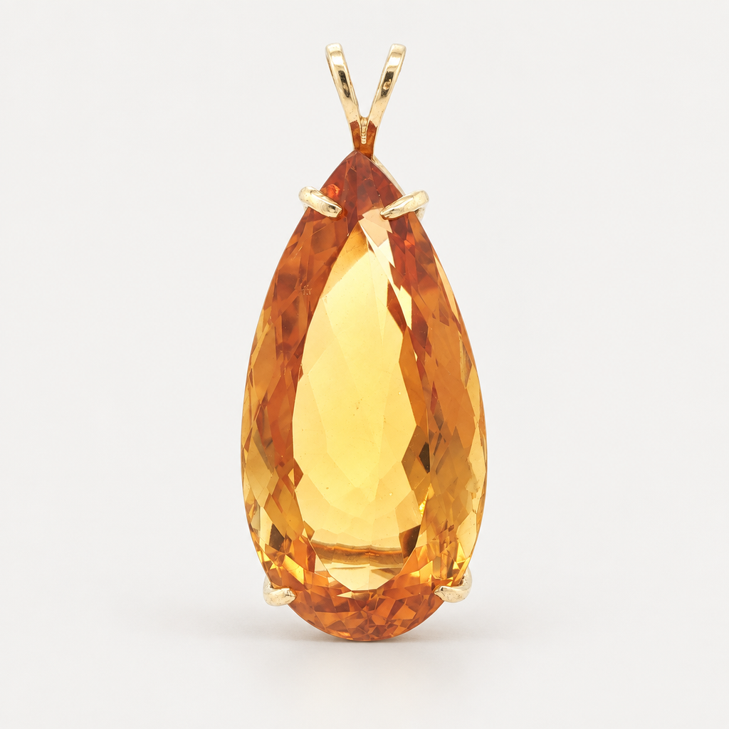 14K Yellow Gold Natural Citrine Pear-Shaped Pendant – Approx. 22 CTW