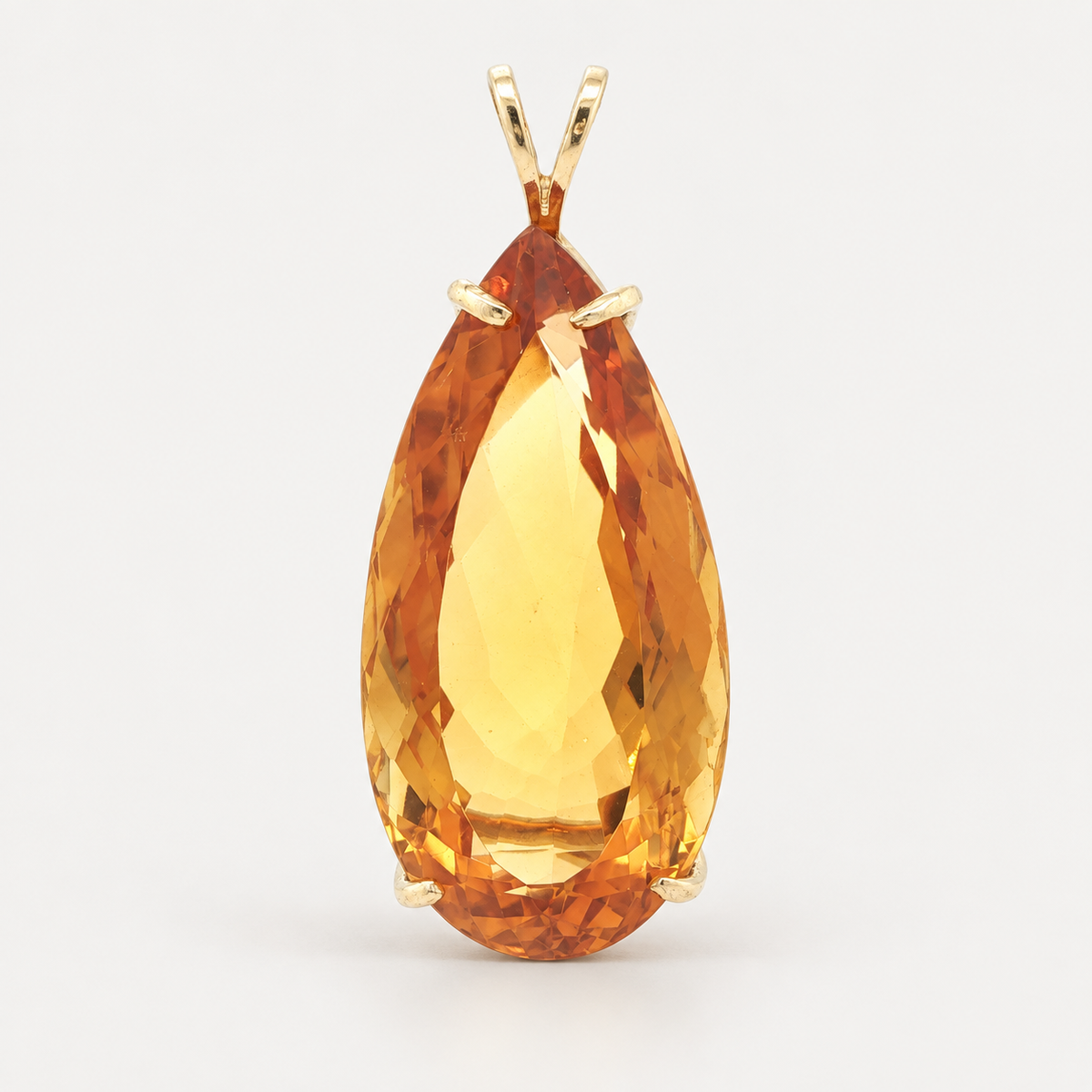14K Yellow Gold Natural Citrine Pear-Shaped Pendant – Approx. 22 CTW