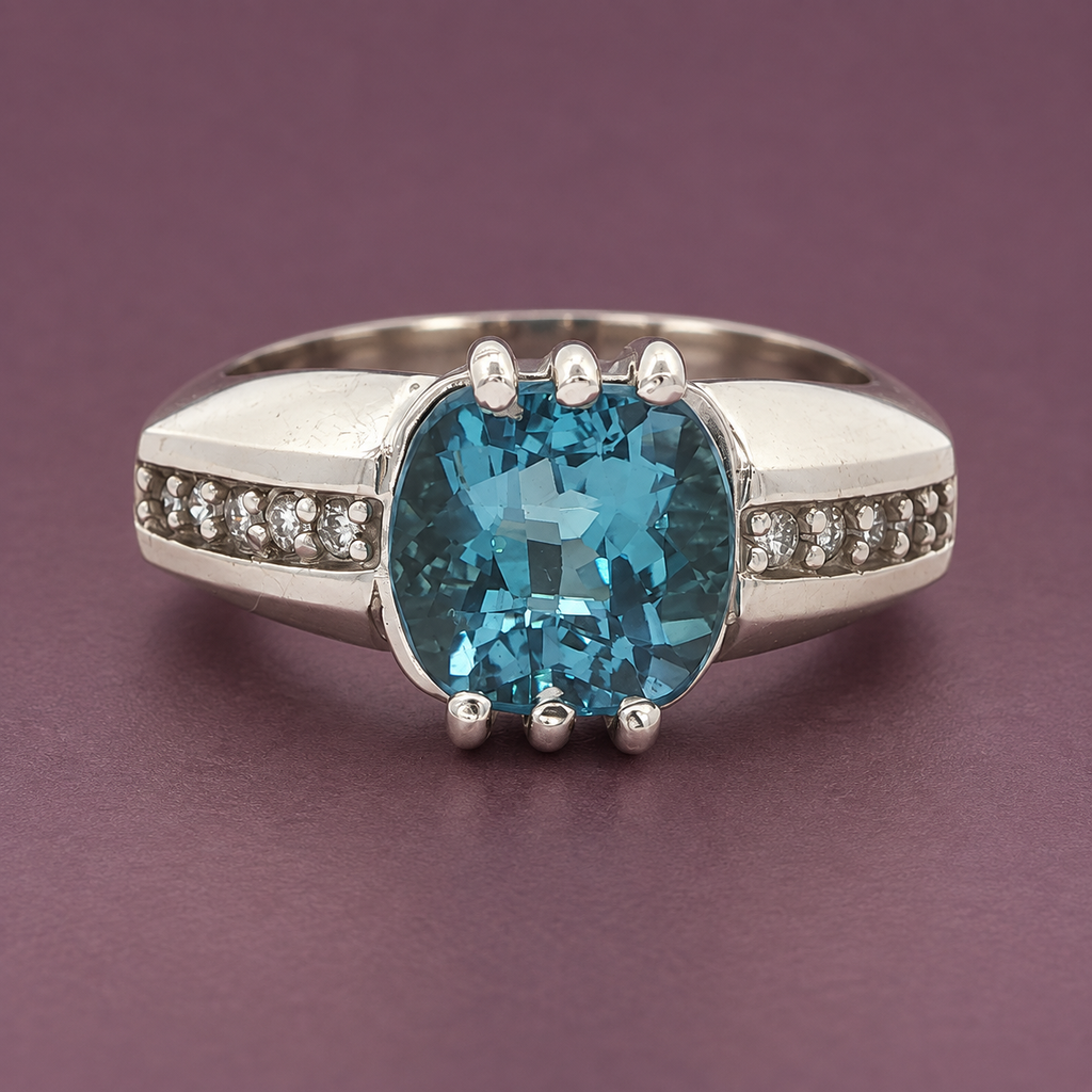 Vintage Estate 14K White Gold Natural London Blue Topaz Ring – Size 8
