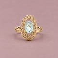 14K Yellow Gold Natural Aquamarine Filigree Ring – Approx. 0.75 CT