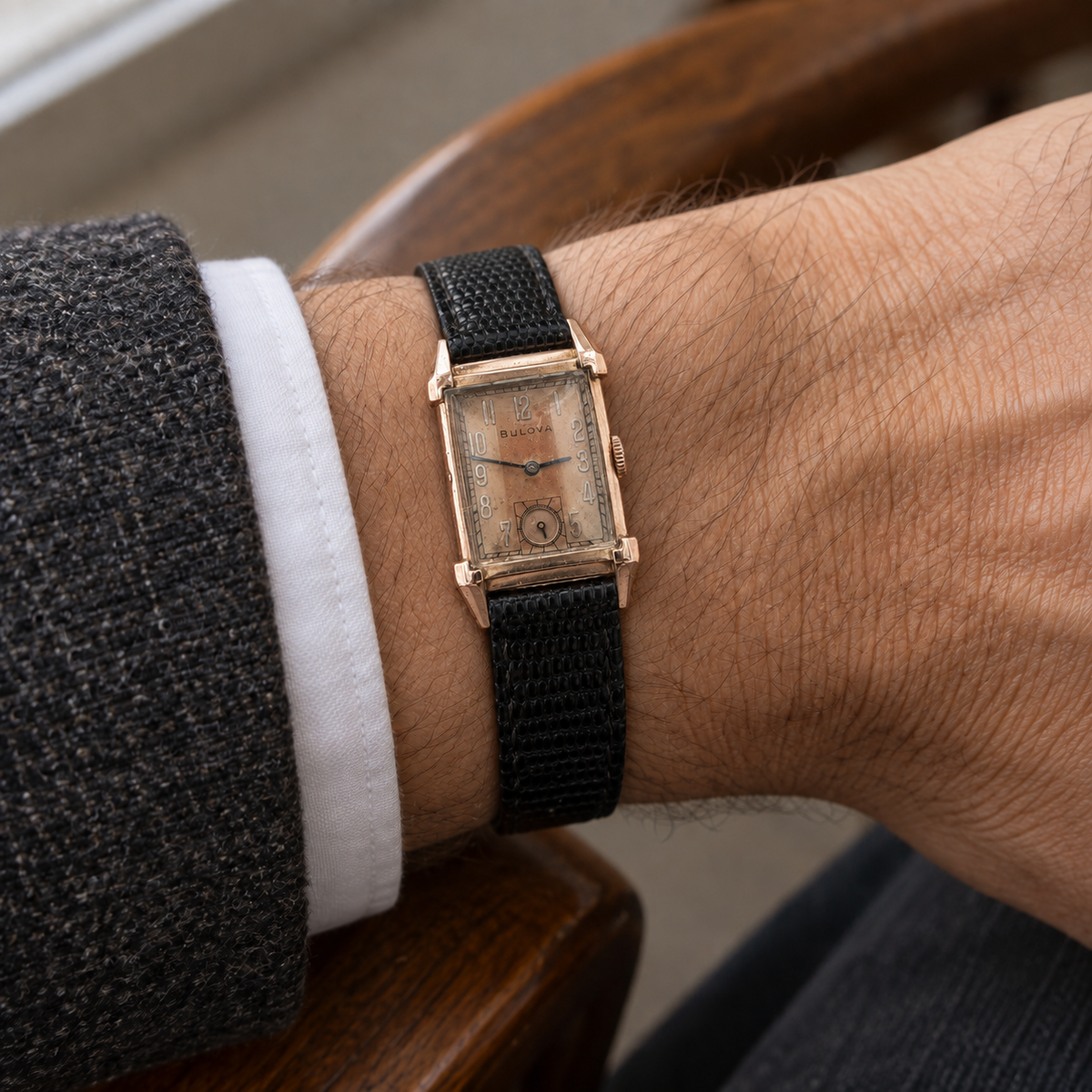 1946 Vintage Estate Bulova 14K Rose Gold-Filled Rectangular Watch – 21mm