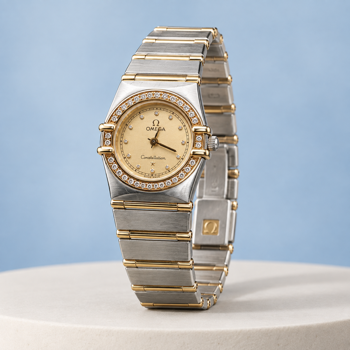 1993 Vintage Estate Omega Constellation Ladies’ Diamond Watch – 18K Yellow Gold & Stainless Steel