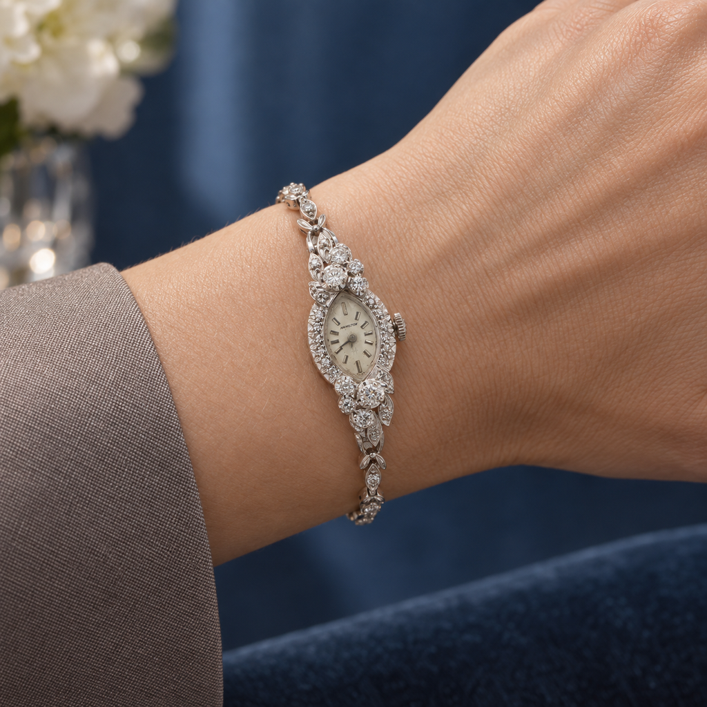 1960s Estate Hamilton Natural Diamond Cocktail Watch – 14K White Gold Case