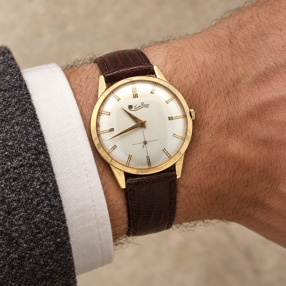 Estate Lucien Piccard 18K Yellow Gold Manual Wind Dress Watch, Circa 1950s