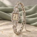 1950s–1960s Estate Hamilton 14K White Gold Natural Diamond Cocktail Watch with Safety Chain