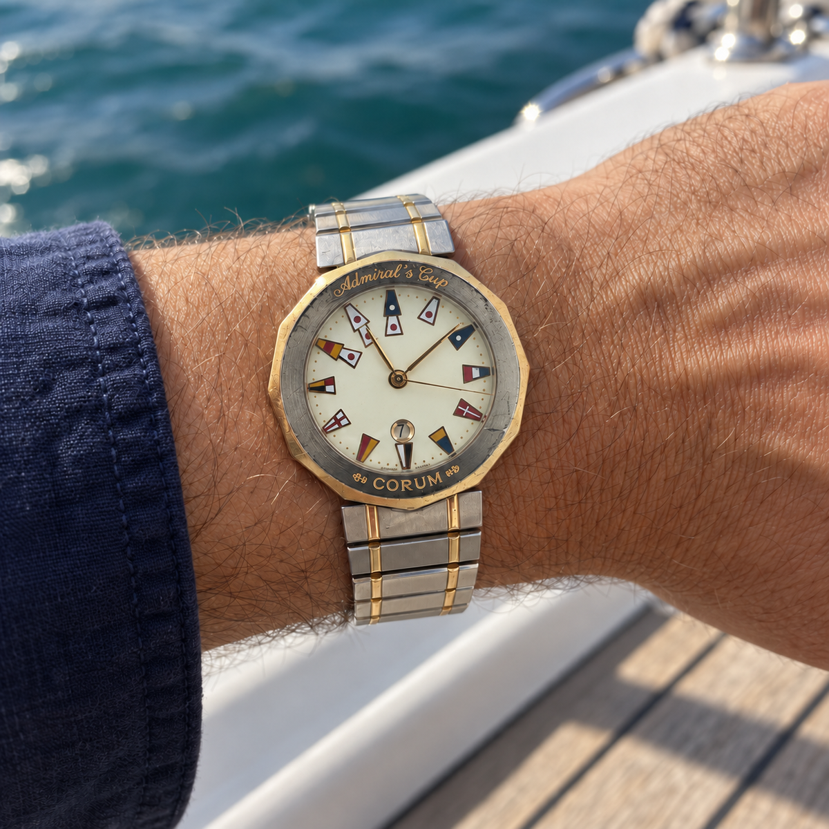 Vintage Circa 1990 Estate Corum Admiral's Cup 99.810.21 V-52 18K Gold & Steel 35mm Watch