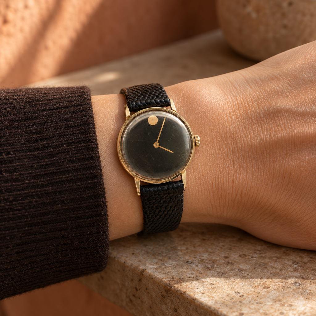 1974 Engraving – Rare Estate Omega 14K Gold Black Dial Watch