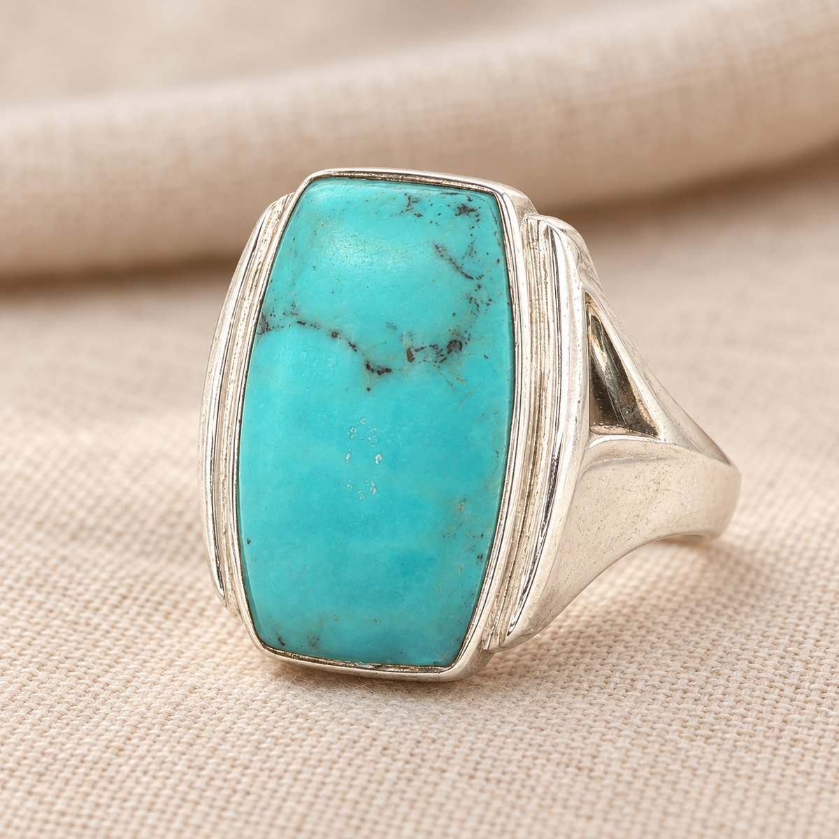 Vintage Estate Sterling Silver Rectangular Turquoise Ring – Size 9.25