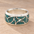 Estate Silver Natural Turquoise Inlay Ring Size 10 – 11mm Wide