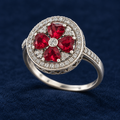 Circa 2000 Sterling Silver Synthetic Ruby & Sapphire Floral Cocktail Ring Size 8
