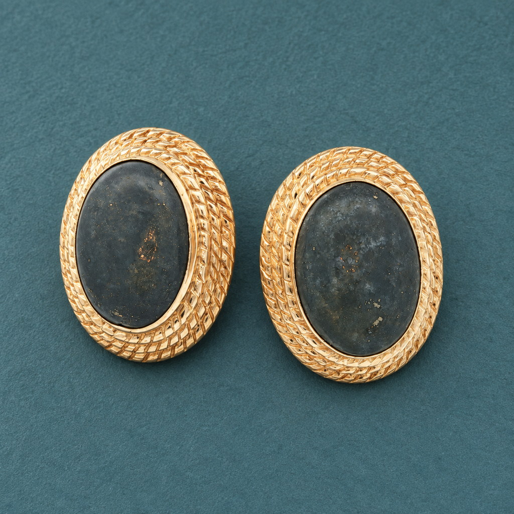 1970s–1980s Vintage Estate 14K Yellow Gold Oval Lapis Lazuli Earrings