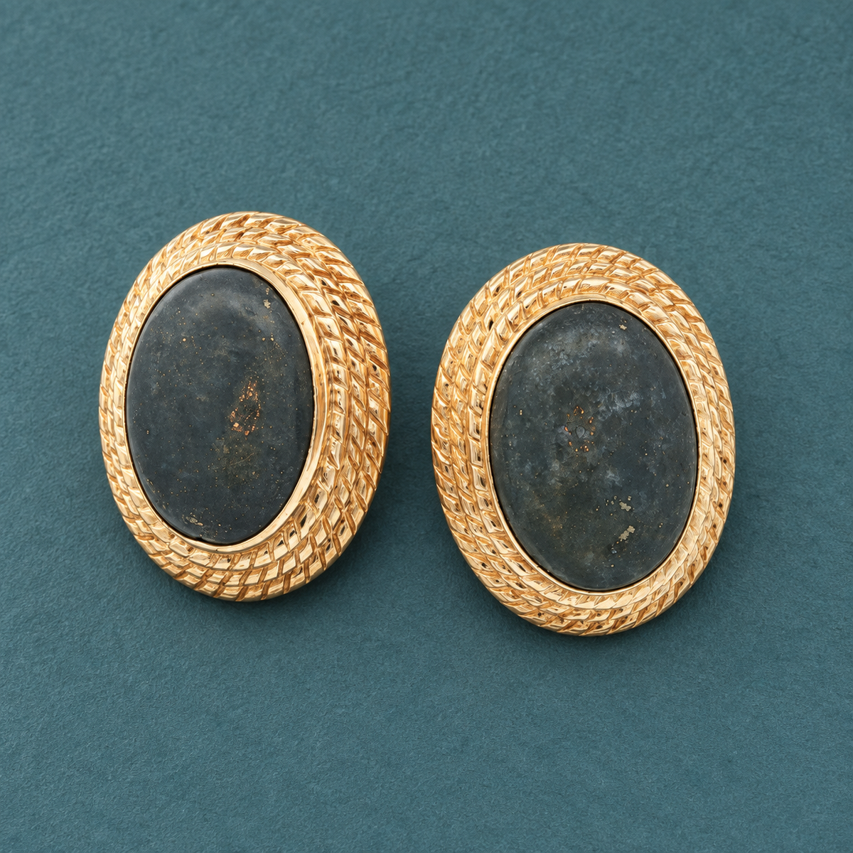 1970s–1980s Vintage Estate 14K Yellow Gold Oval Lapis Lazuli Earrings
