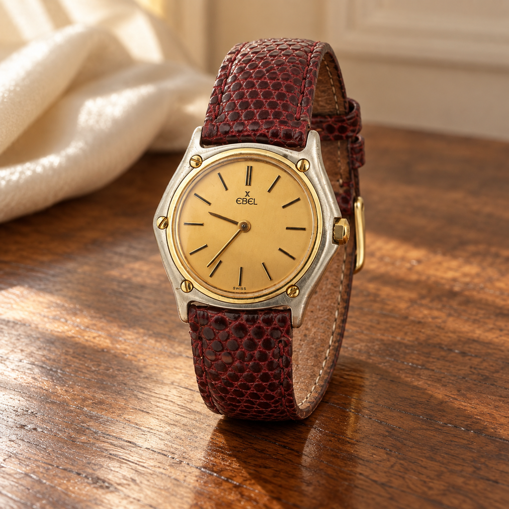 Estate Vintage 1980s–1990s Ebel Swiss Quartz Wristwatch 28mm x 29mm Gold-Tone Dial Two-Tone Case