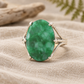 Estate Sterling Silver Oval Green Agate Statement Ring – SZ 7.50