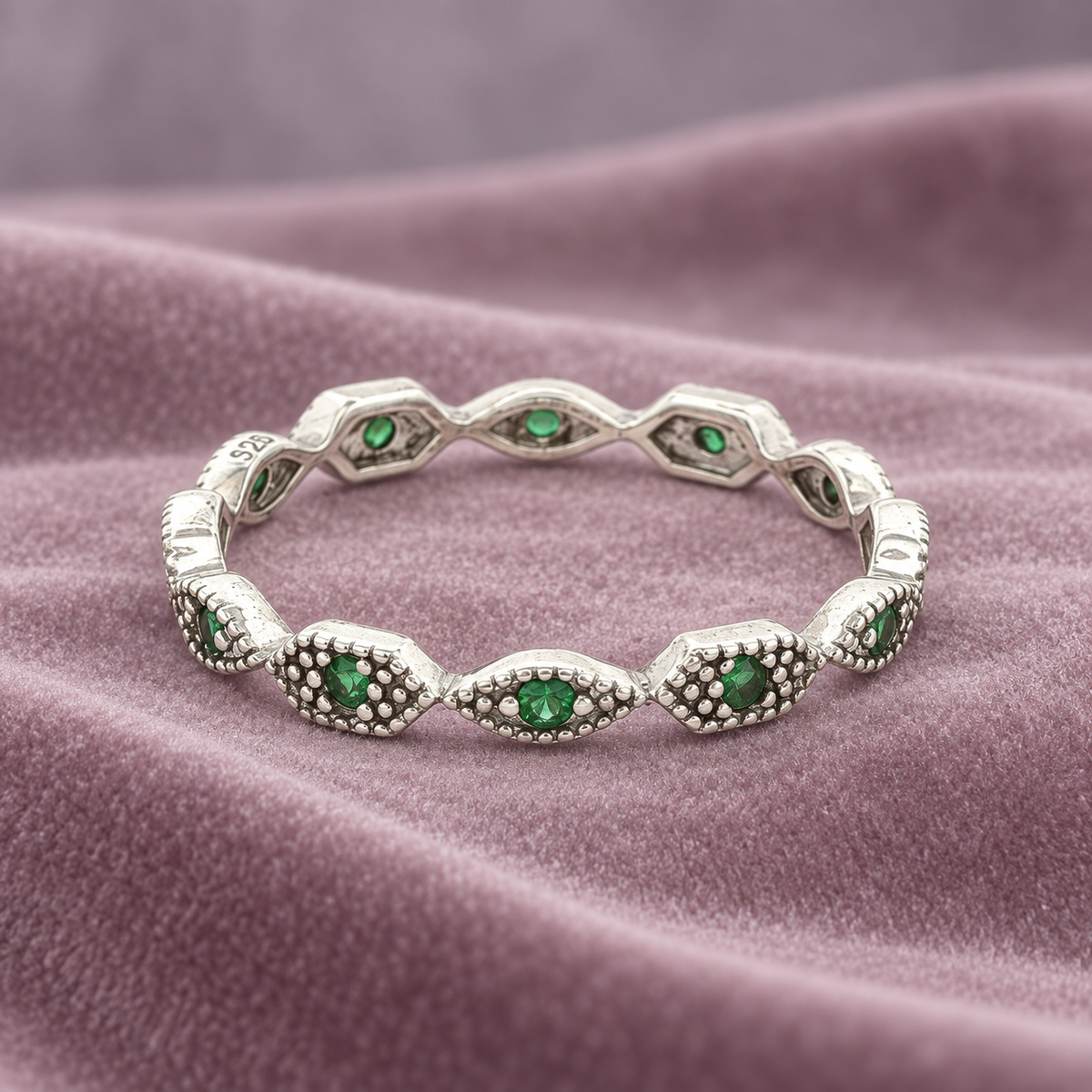 Estate Sterling Silver Emerald-Colored Eternity Ring – SZ 8.50