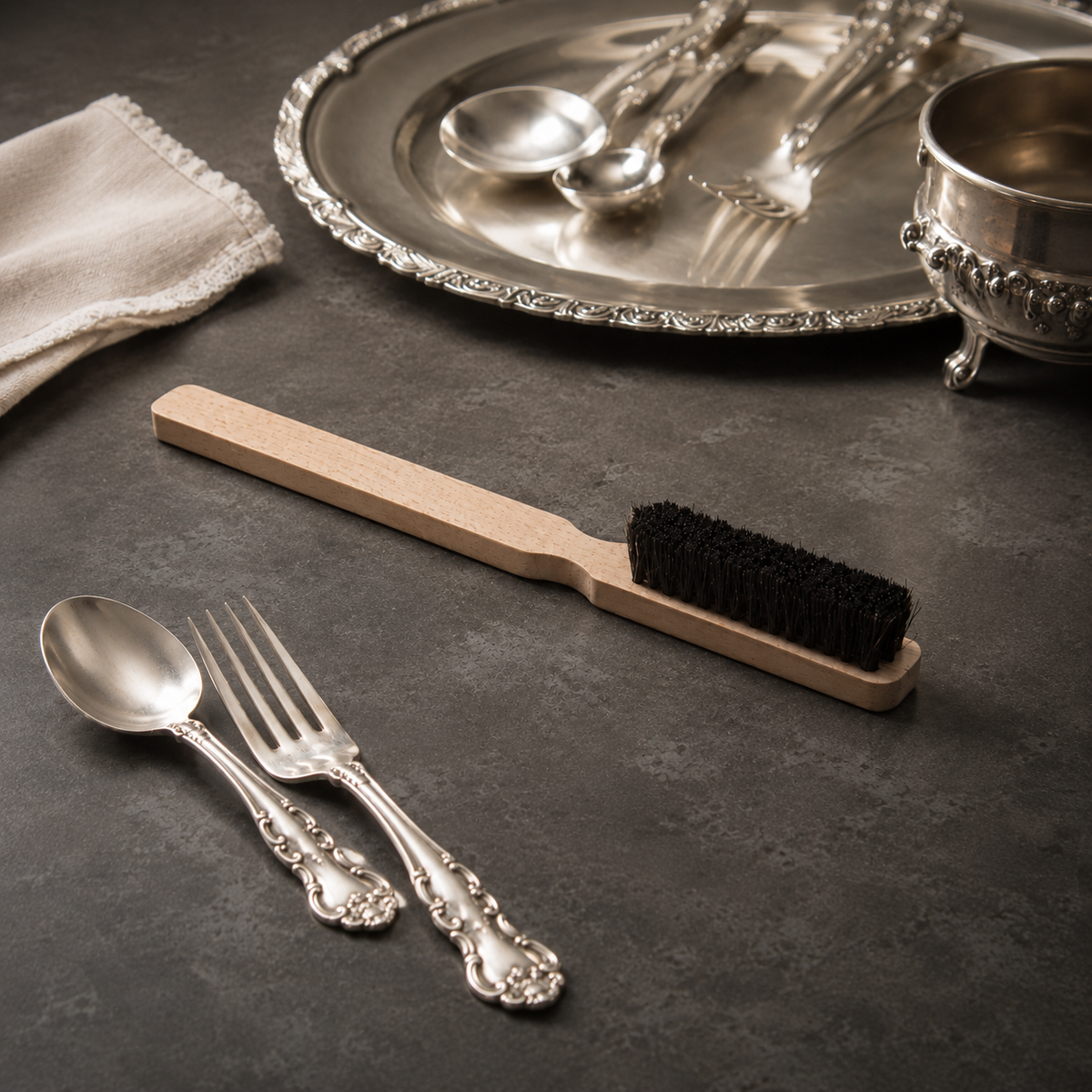 Sterling Silverware Horsehair Cleaning Brush 6 Inch Wooden Handle – New