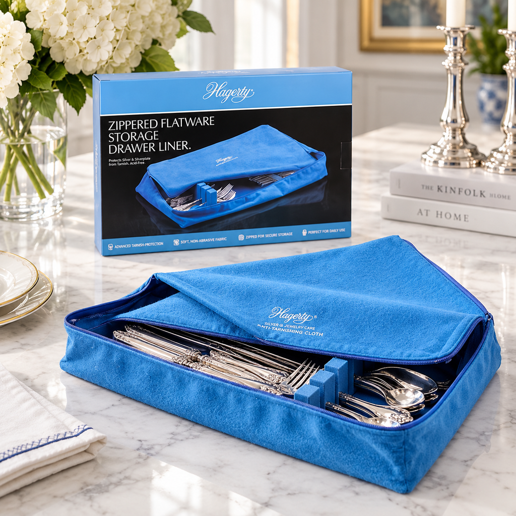 Hagerty Zippered Flatware Storage Drawer Liner – Blue Tarnish-Preventing Silverware Storage