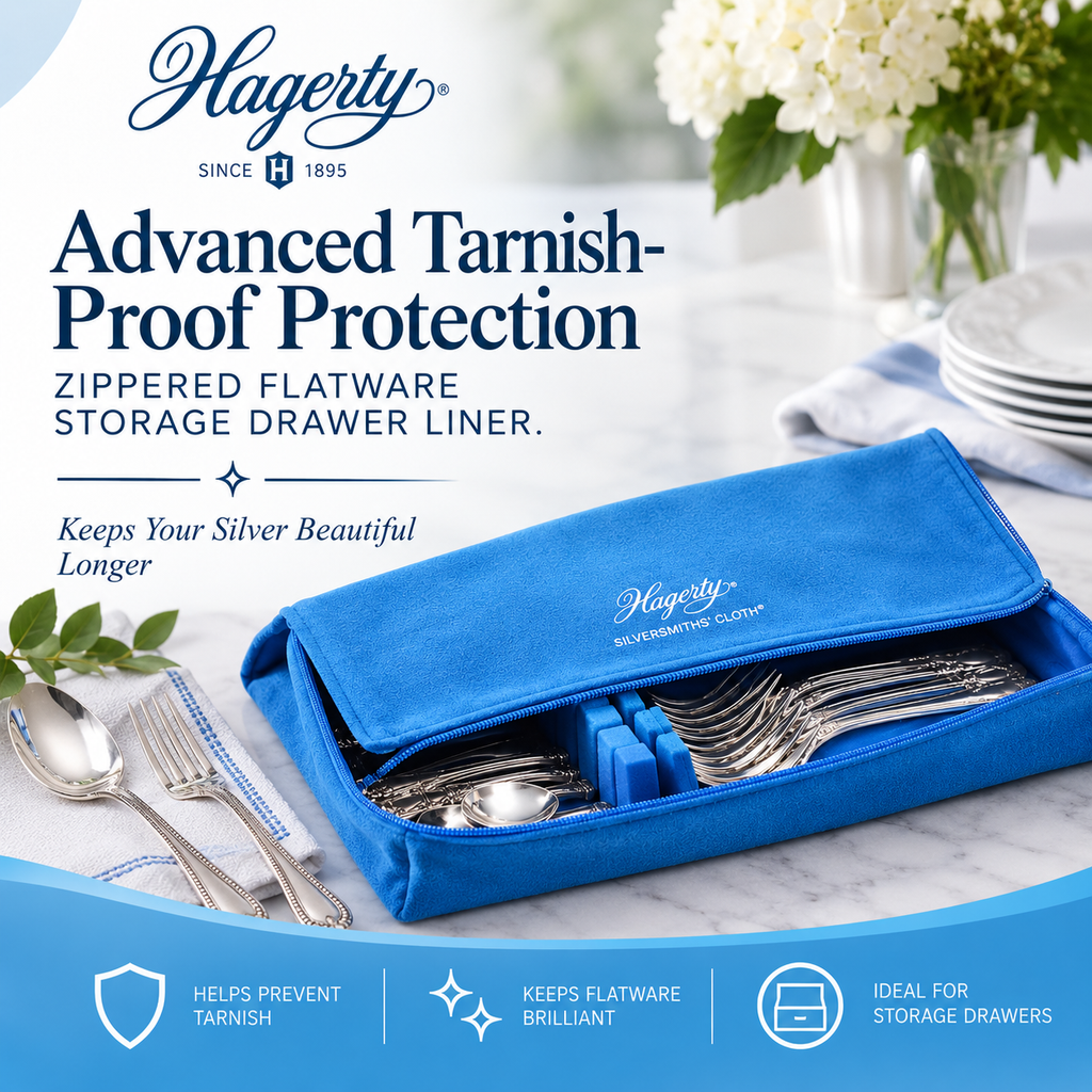 Hagerty Zippered Flatware Storage Drawer Liner – Blue Tarnish-Preventing Silverware Storage