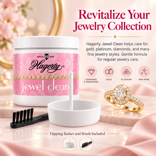 Hagerty Jewel Clean Jewelry Cleaner 7 fl oz with Dipping Basket & Brush