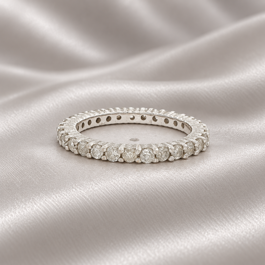 14K White Gold Natural Diamond Eternity Band – 1.00 CTW, Size 6