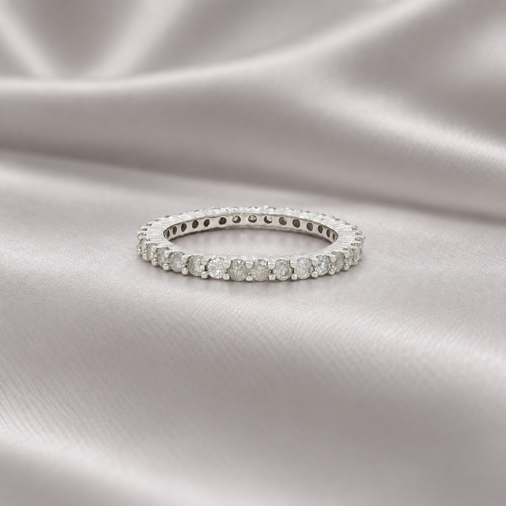 14K White Gold Natural Diamond Eternity Band – Size 7