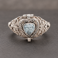 Vintage Estate Sterling Silver Aquamarine Heart Poison Ring – SZ 9