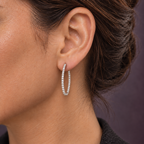 Estate 14K White Gold Natural Diamond Inside-Out Hoop Earrings – Approx. 0.75 CTW, 26mm