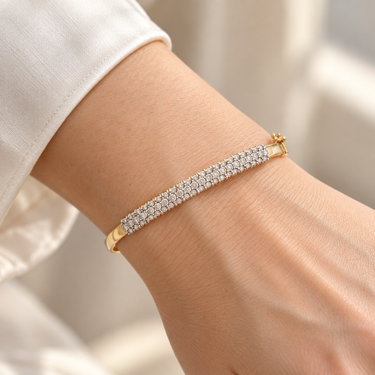 Estate Gold-Plated 0.25 CTW Diamond Cluster Bangle – 7-Inch Wrist