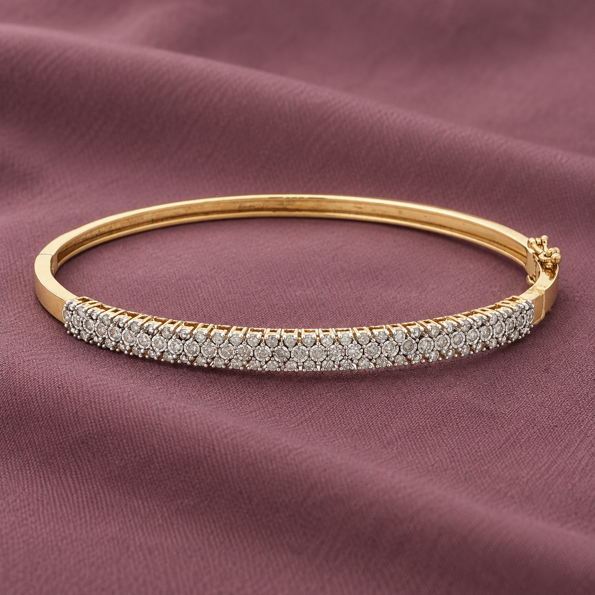 Estate Gold-Plated 0.25 CTW Diamond Cluster Bangle – 7-Inch Wrist