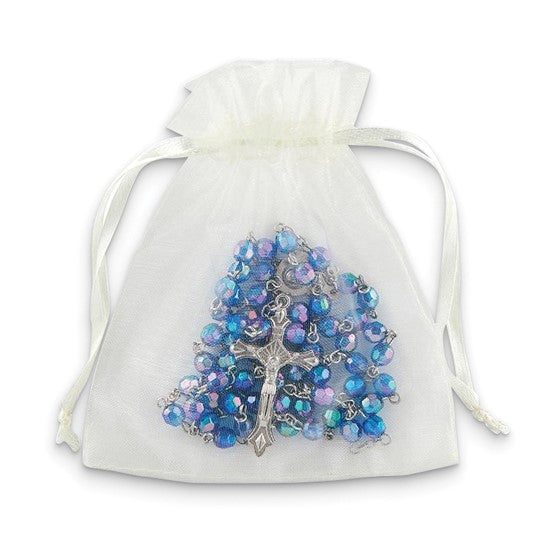 Blue Acrylic Bead Rosary with Silver-Tone Crucifix – 19.5"