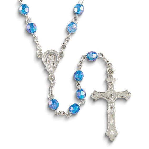 Blue Acrylic Bead Rosary with Silver-Tone Crucifix – 19.5"