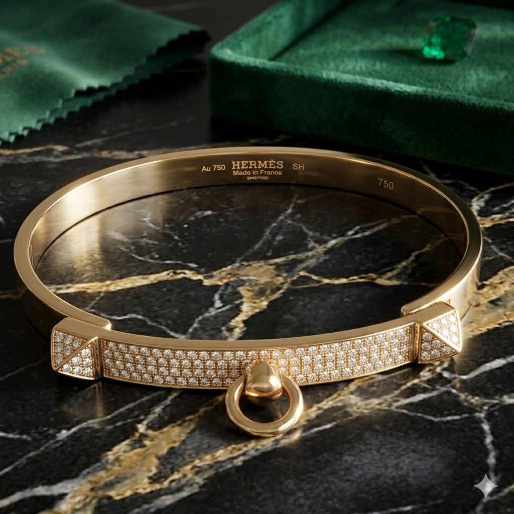 Estate Hermès Collier de Chien Full Pavé Diamond Bracelet in 18K Yellow Gold – SH