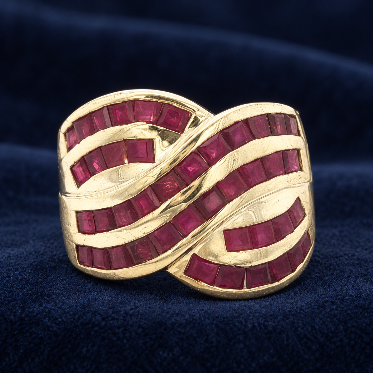 Vintage 1990s 14K Yellow Gold Natural Ruby Crossover Ring 1.00 CTW Size 8.50