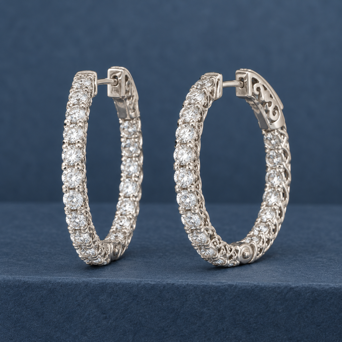 Estate 14K White Gold 2.00 CTW Natural Diamond Inside-Out Hoop Earrings – 25mm
