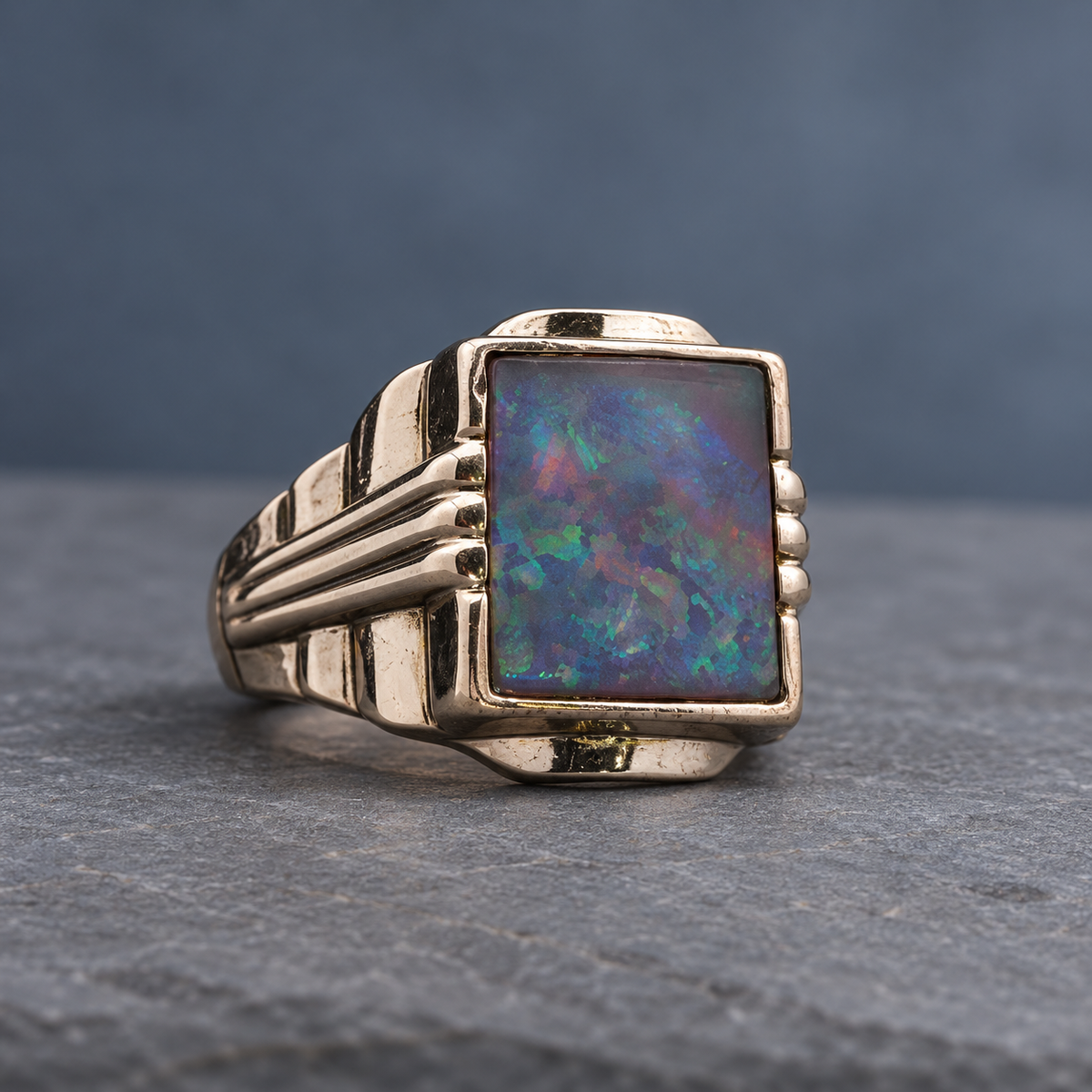 Vintage Estate 14K Yellow Gold Rectangular Opal Ring – 1980s Style – SZ 10