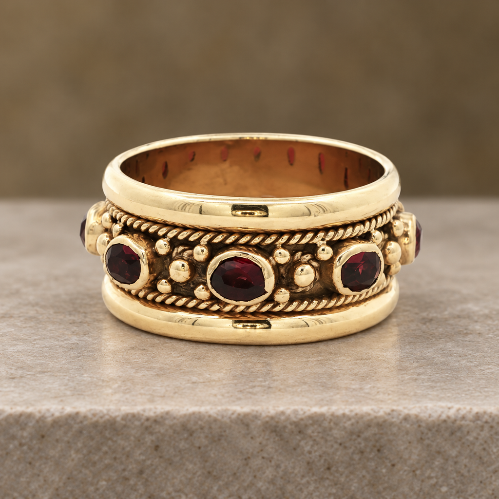 Vintage Estate 14K Yellow Gold Natural Rhodolite Garnet Eternity Ring – 1.25 CTW – SZ 8