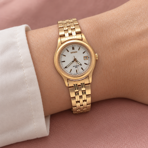 Vintage Estate Seiko Sports 50 Ladies Quartz Watch Circa 1995 – Gold-Tone, 25mm