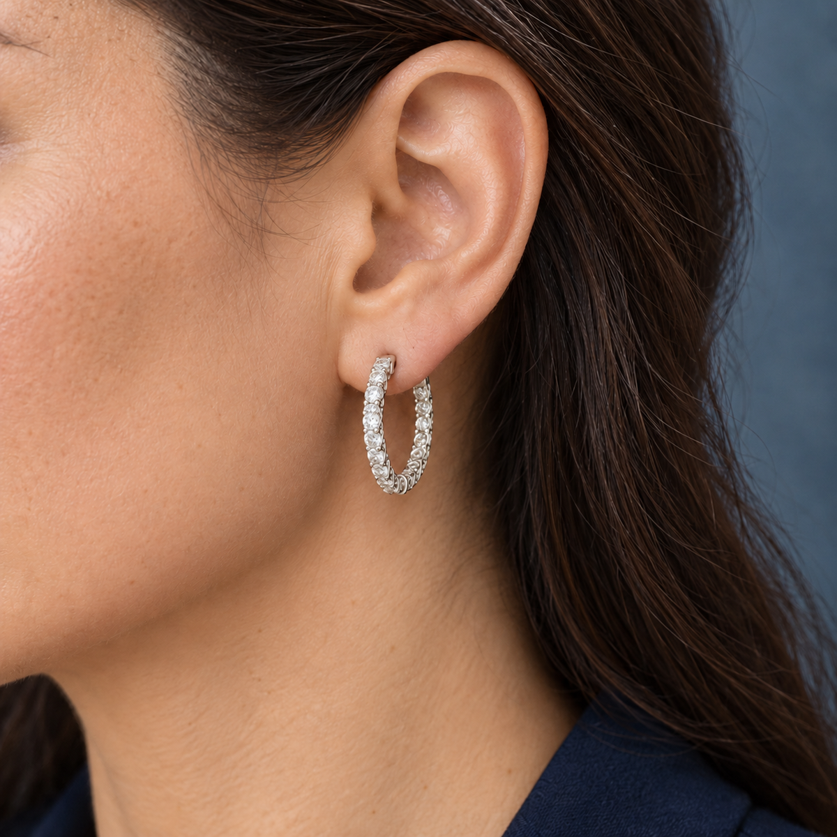 Estate 14K White Gold 2.00 CTW Natural Diamond Inside-Out Hoop Earrings – 25mm