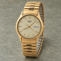 Vintage Estate Seiko Men’s Gold-Tone Quartz Day-Date Watch – 32mm – Expansion Band – Box & Papers