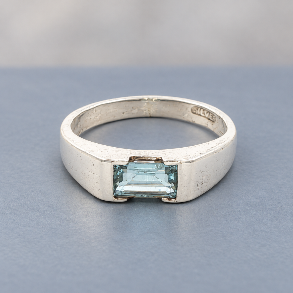Estate Silver Emerald-Cut Aquamarine Ring – SZ 7.25