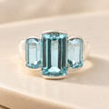 Vintage Estate Sterling Silver Three-Stone Aquamarine Ring – SZ 7