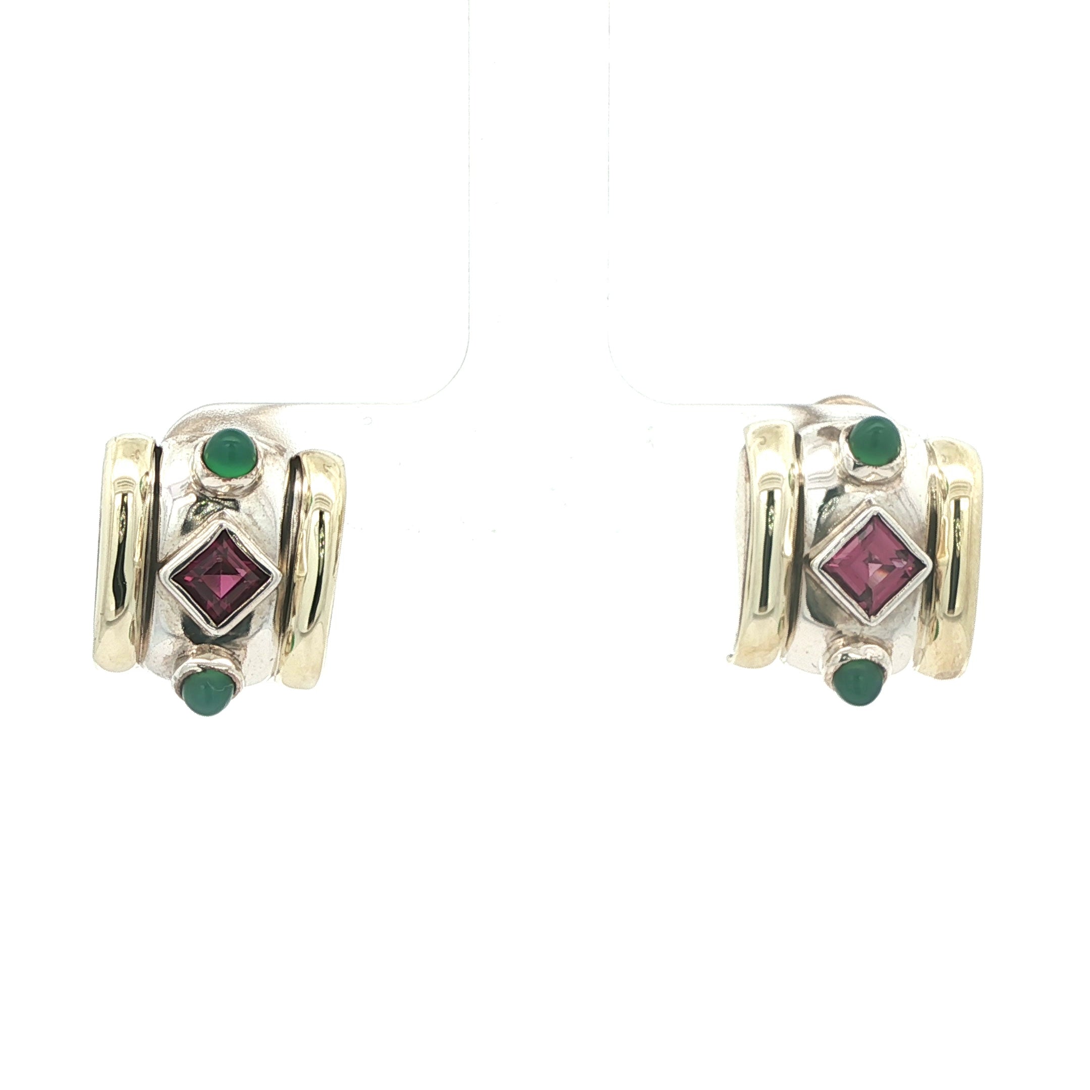 RARE David Yurman Renaissance Garnet Emerald Earrings Sterling Silver 18K Gold Estate
