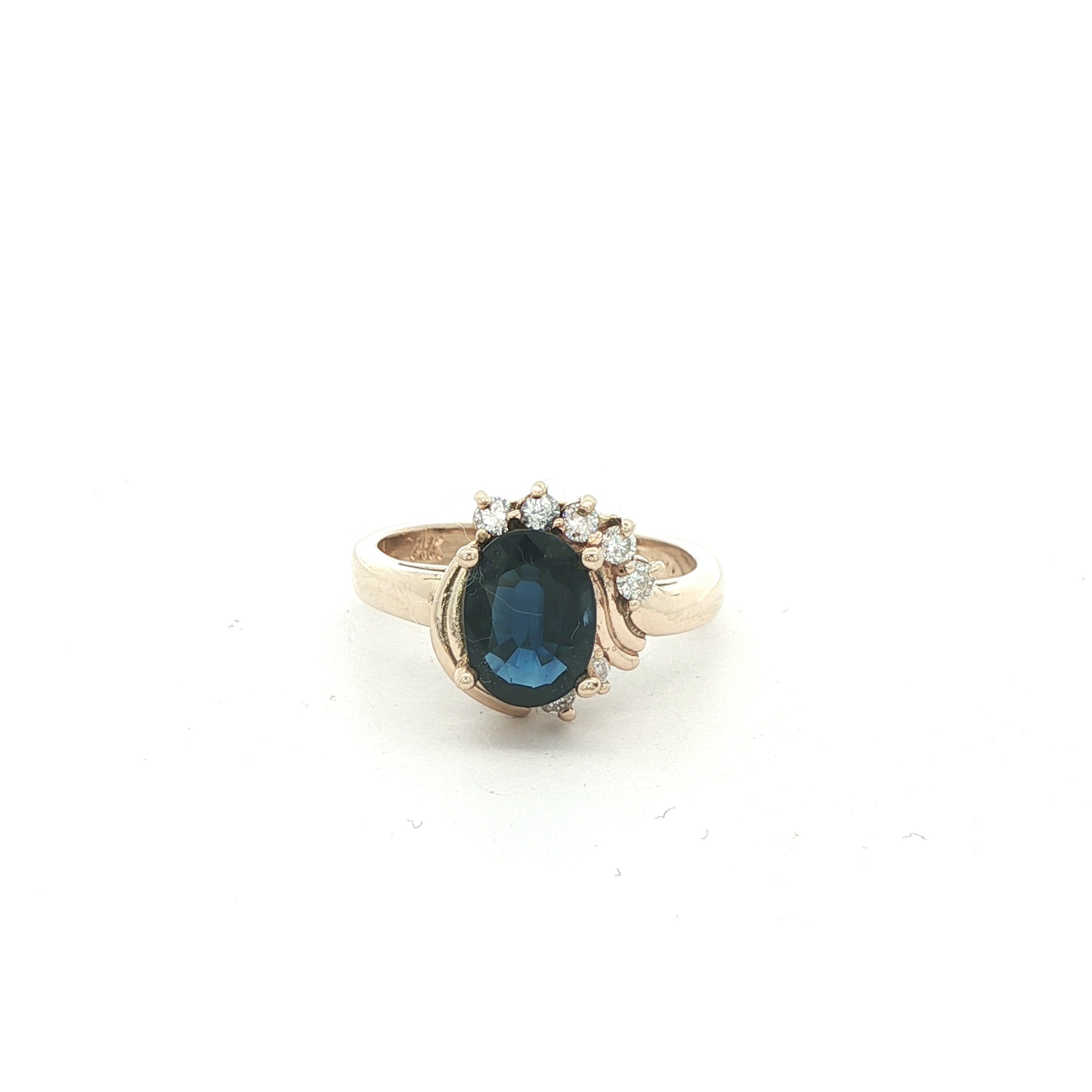 Vintage 1990s 14K Yellow Gold Sapphire Ring with Diamond Accents – Estate Jewelry