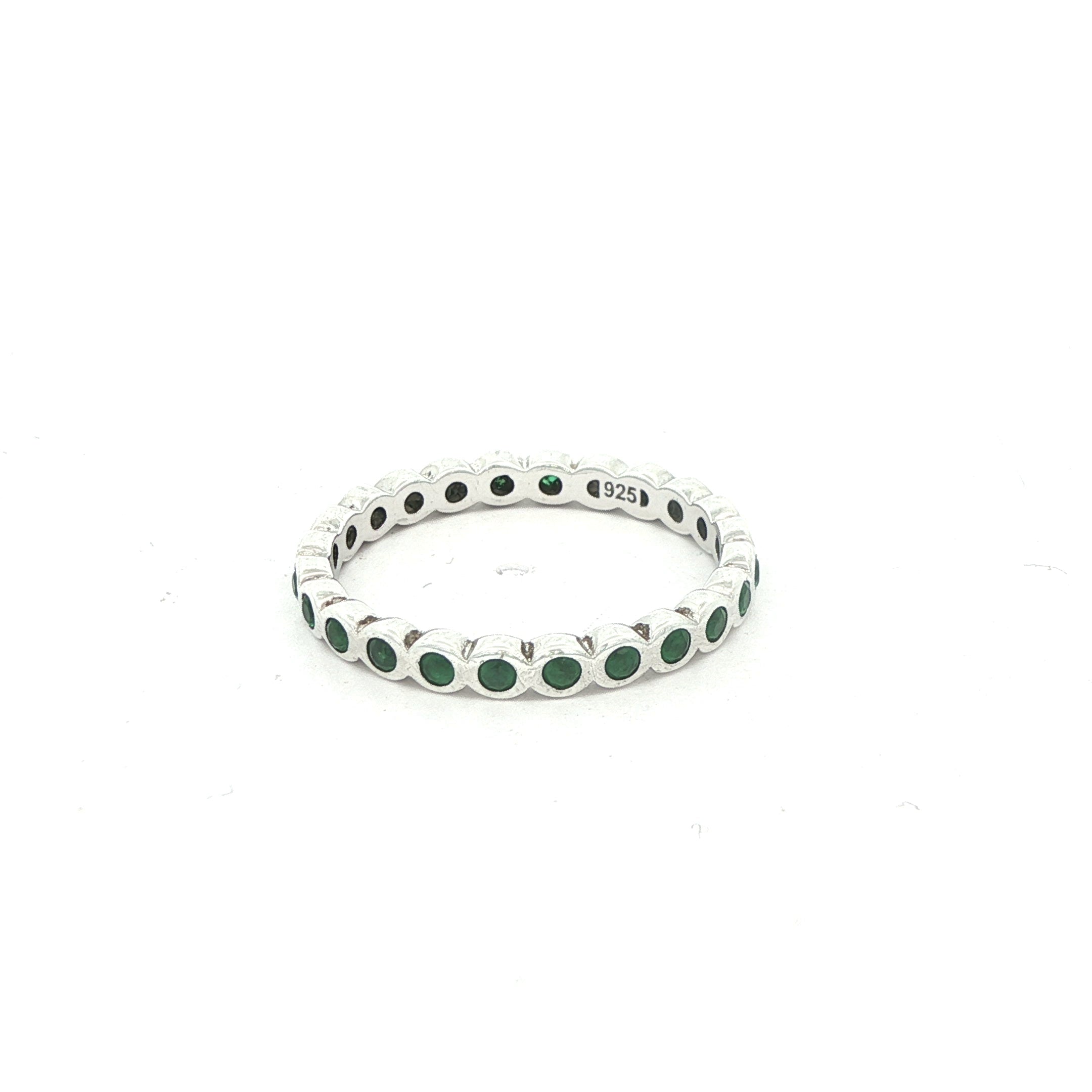 Sterling Silver Emerald Eternity Ring Size 8 | Vintage Estate Jewelry